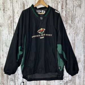 CCM Minnesota Wild Pullover Windbreaker Jacket XXL Black Green NHL Vintage Y2K